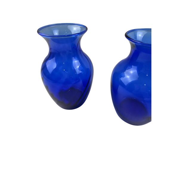 Pair Vases Indiana Glass Co Lancaster Colony Co 6” Vtg Cobalt Blue Optic Glass - Picture 2 of 8